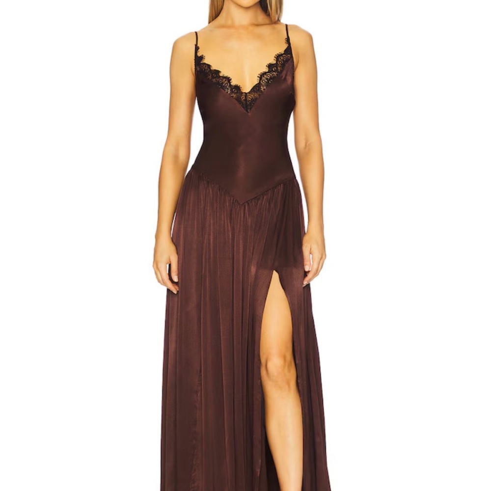 Revolve - Aderia Lace Detail Maxi Dress in Dark Choco